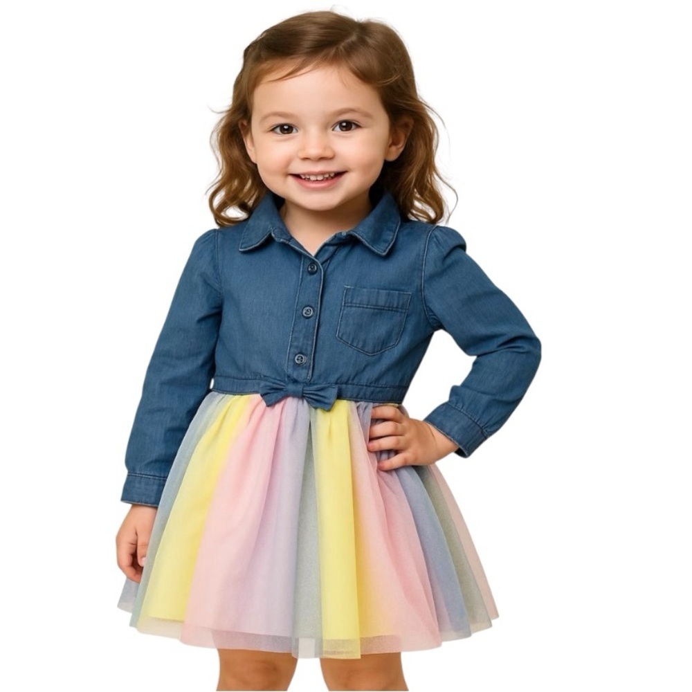 Epic Threads Girls' Denim and Rainbow Tulle Dress Size 5T